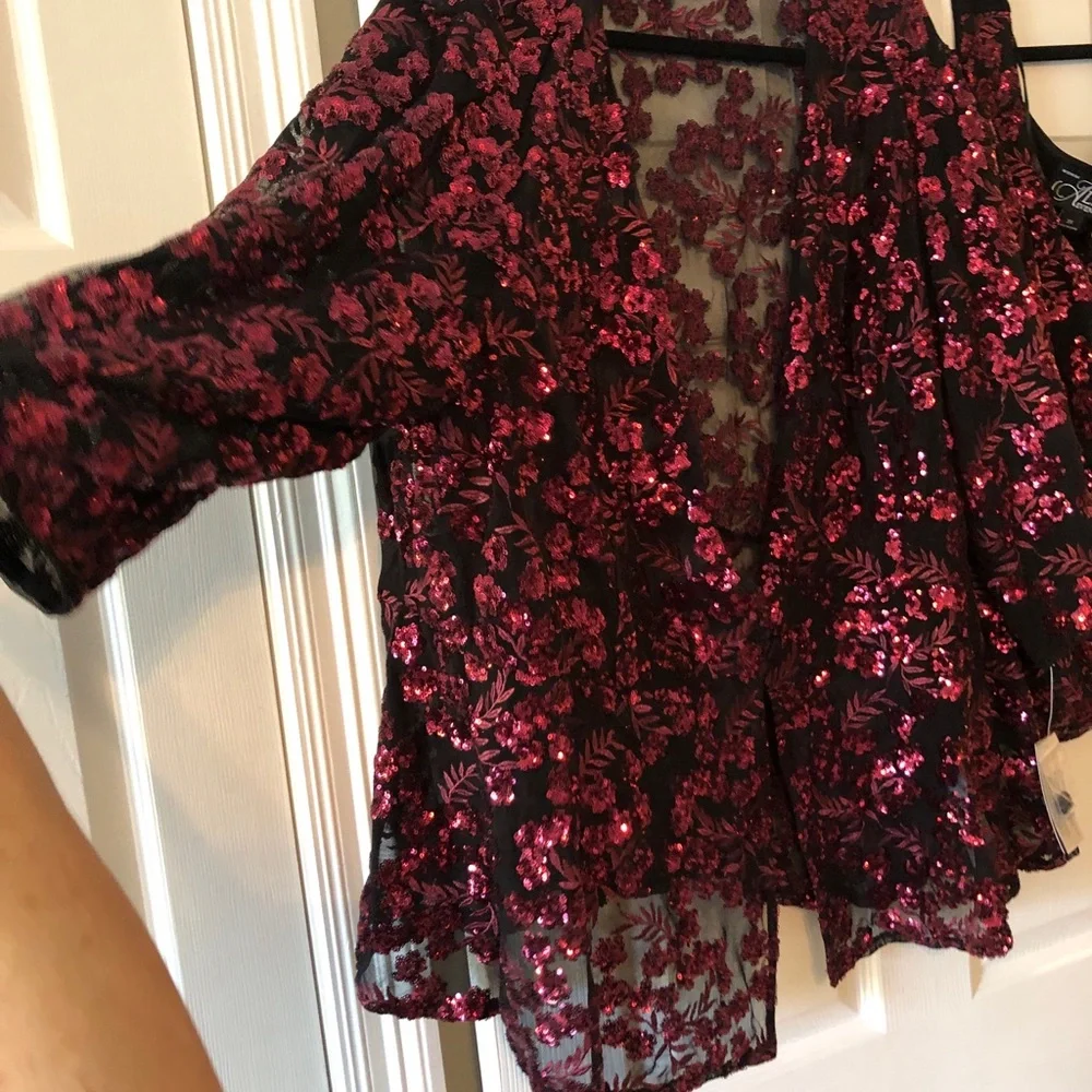 Alex Evenings Burgundy Sequin Jacket and Tank Top Set